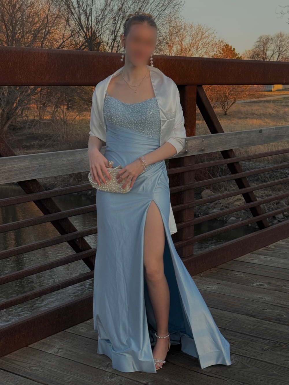Sherri Hill Light Blue Beaded Satin Prom Gown with High Slit- Worn Once✨